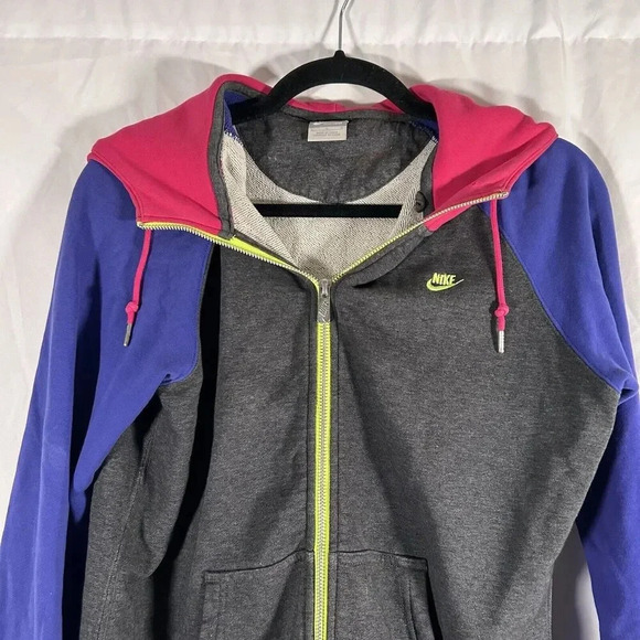 Nike Hoodie Women's Large Grey Purple Full Zip Drawstring Pockets Cotton Sweater - Picture 2 of 12